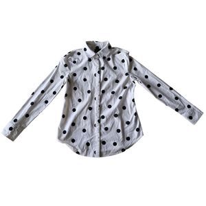 WORTHINGTON White/Black Polkadot‎ Button-Front Long-Sleeve Career Dress Shirt